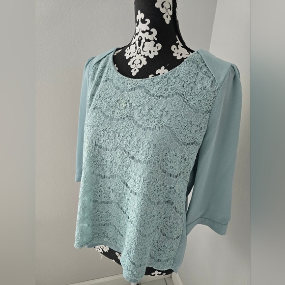 Ezra Elegant Lace Women Top in Light Blue Size M - Picture 2 of 6
